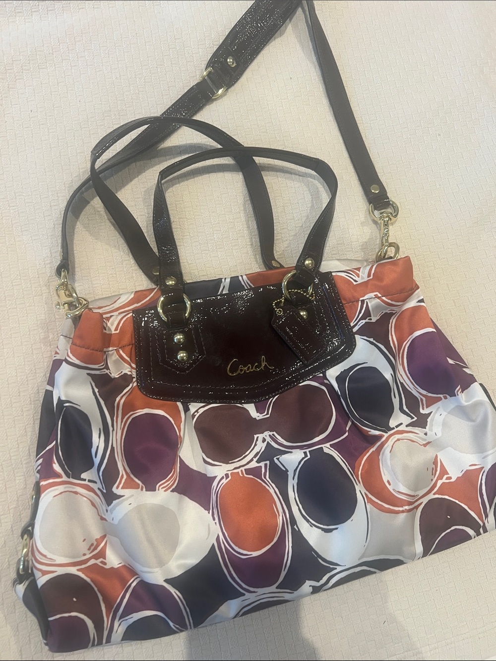 Coach Multicolor Circle-Print Shoulder Bag in Orange, Purple, Brown & White